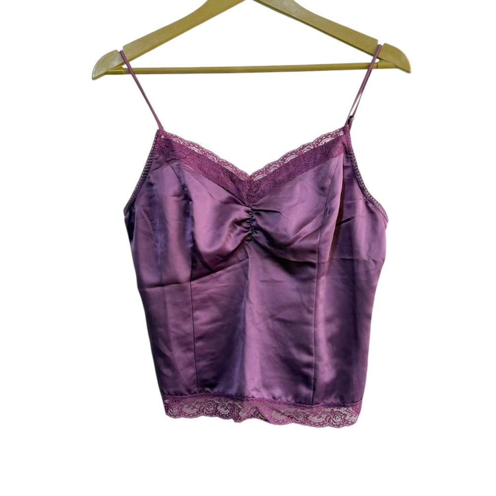 Worthington Size Medium Purple Satin Lace Trim Cami‎ Top Whimsigoth Fairygrunge